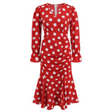 Women Date Dress Autumn and Winter Dress Sexy V-neck Polka Dot Printing Long-Sleeved Fishtail Dress