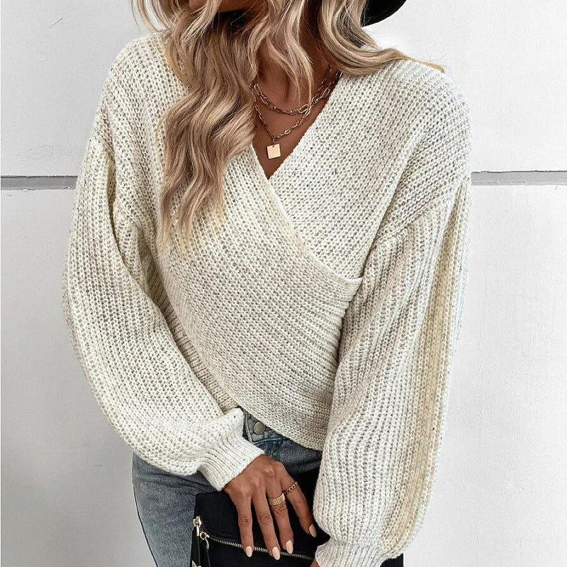 Women Knitted Sweater Autumn and Winter V-neck Loose Pullover