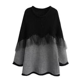 Women Sweater Knitwear Autumn and Winter European and American Knitwear Loose round Neck Stitching Sweater