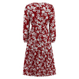 Women Date Dress Autumn and Winter Leisure Floral Print Long Sleeve Dress