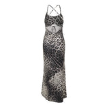 Women Dresses Summer Slim Strap Dress Sexy Leopard Print Backless Dress