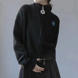 Women Knitwear Autumn and Winter Turtleneck Flower Sweater Loose Knitted Cardigan