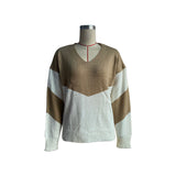 Women Knitted Sweater Long Sleeve V-neck Color-Block Sweater Autumn Top