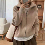 Women Knitted Cardigan Autumn Winter Retro Zipper Knitted Cardigan