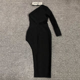 Women's Evening Dress Bandage Dress One Shoulder Lace Slit Dress Long Sleeve Tight Skirt