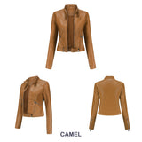 Red Leather Jacket Spring and Autumn Stand Collar Lady Leather Jacket