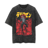 Cotton washed summer retro printed T-shirt men's and women's short sleeves