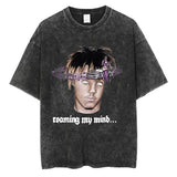 Rapper JUICE WRLD Graphic T-Shirt Men's Hip Hop Vintage Washed