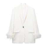 Women Suits Autumn Leisure Feather Cuffs Blazer