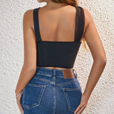 Women Party Tops Sexy Mesh Backless Fishbone Underwire Cropped Top