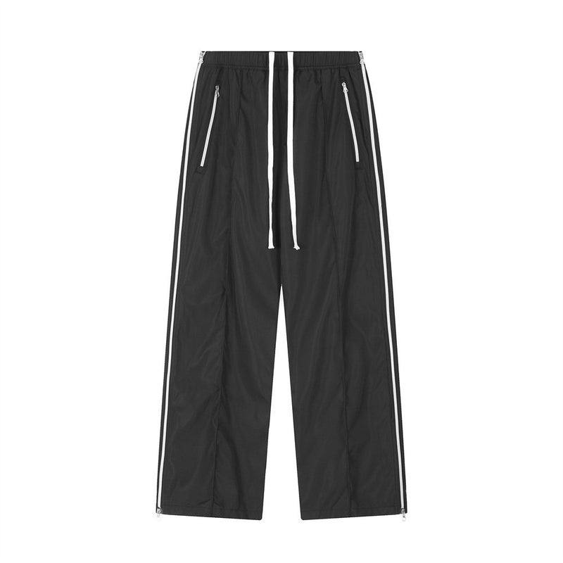 Men Sweatpants Side Stitching Two-Way Zipper Split Casual Straight-Leg Trousers