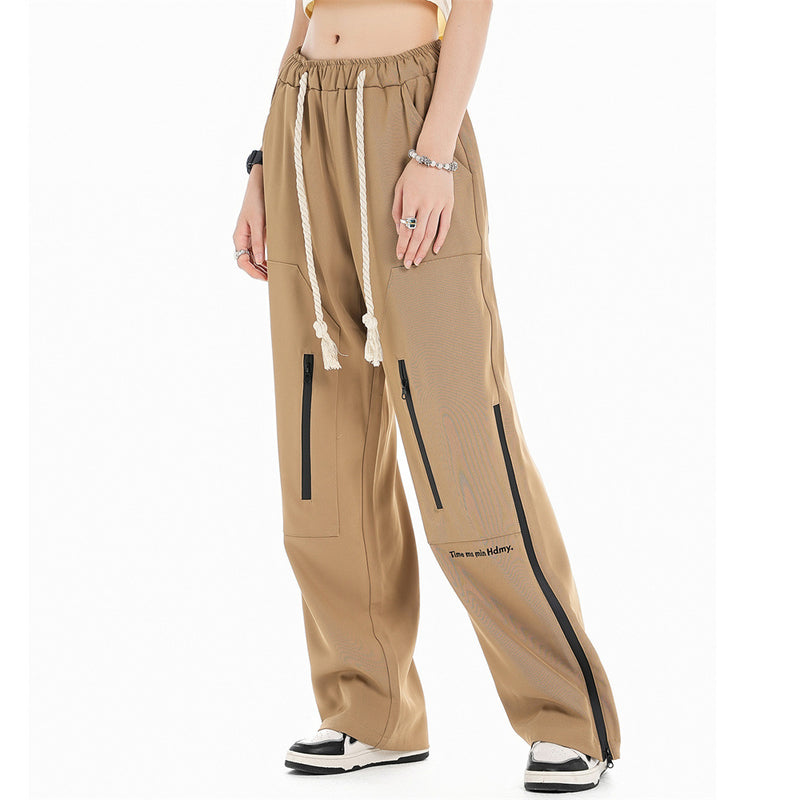 Men Sweatpants Casual Suit Pants Straight Loose Zip Elastic Waist Pants