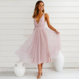 Women Date Dress Summer Sexy Tulle Skirt V-neck Dress Dress