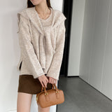 Women Knitted Two-Piece Set Jia Woven Long Sleeve round Neck Shawl Two-Piece Sweater