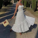 Women Dresses Summer Hollow Embroidery Long Suspender Skirt (Qymy0409)