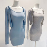 Women Dresses U-Neck Sling Hip Skirt Skirt Hooded Cardigan Long Sleeve Short Coat