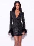 Women's Evening Dress Coat Dress Sequined Slit Hip Skirt