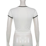 Women T-shirt Summer Cat Printing round Neck Midriff-Baring T-shirt
