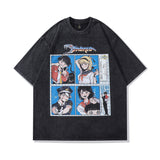 Men's T Shirt Vintage Cartoon Couple Short Sleeve T-shirt Men's and Women's Oversize Washed Distressed Half Sleeve