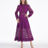 Women Dresses Spring Stand Collar Embroidery Hollow Dress (Qymy0409)