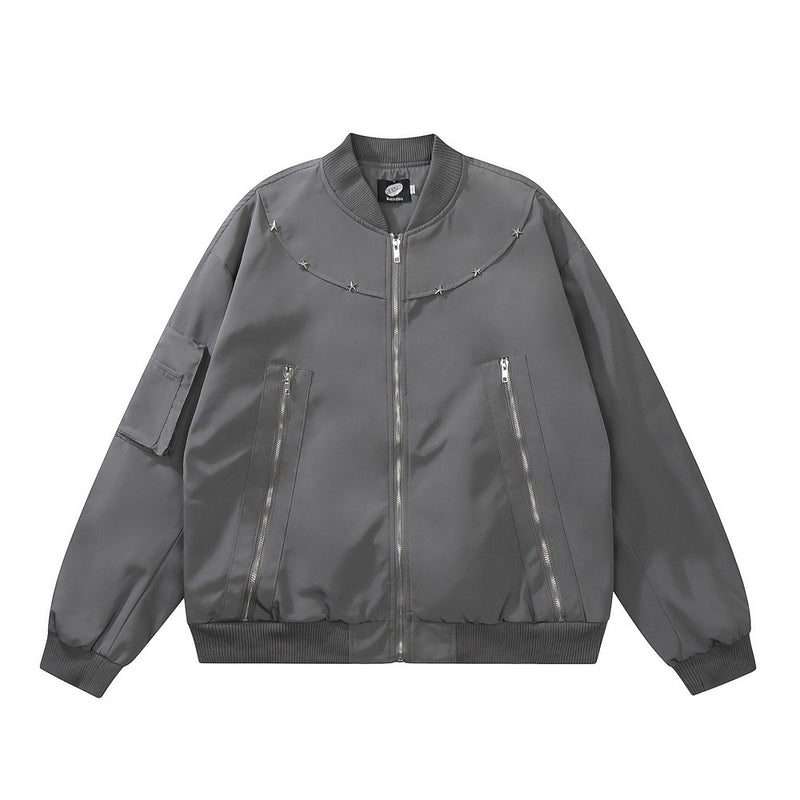 Men Jacket Coat Spring and Autumn Zipper Design Stitching Tooling Baseball Uniform