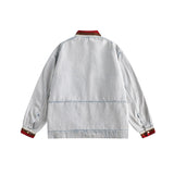 Unisex Jacket Autumn Vintage Stand Collar Denim Jacket