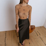 Women T-shirt Summer round Neck Long Sleeve Mesh Sexy Slim Jumpsuit