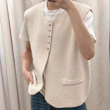 Women Knitted Cardigan Vest Vest Cardigan Coat Knitted Sweater Women's round Neck Loose
