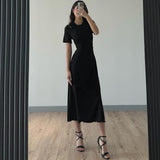 Women Dresses Summer Slim round Neck Short Sleeve Dress