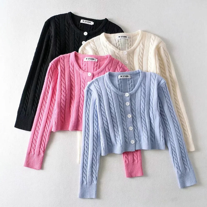 Women Sweater Knitwear Vintage Single-Breasted Twist Knitted Cardigan