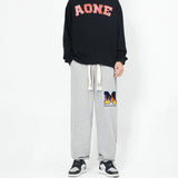 Men Jeans Flame Letter Flocking Embroidered Slacks