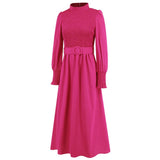 Women Date Dress Stand Collar Long Sleeve Skirt