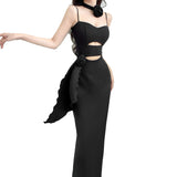 Women Dresses Cutout Sling Dress Spring Summer Slim-Fit Long Dress