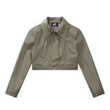 Women Jacket Motorcycle Short PU Leather Coat Lapel Leather Jacket