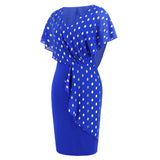 Women Date Dress Summer Polka Dot Printed Chiffon Dress V-neck Hip Skirt