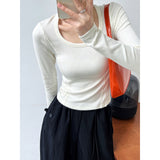 Women T Shirt off-Shoulder Autumn Big U-Neck Long Sleeve T-shirt