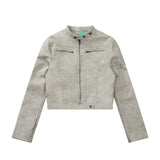 Women Jacket Short Biker's Leather Jacket Stand Collar Autumn and Winter PU Leather Jacket