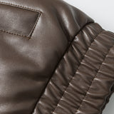 Unisex Winter Cotton Coat Winter Stand-up Collar down Jacket Retro Loose PU Leather down Jacket