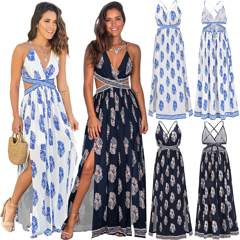 Women Date Dress Summer Sexy Slit Backless Slip Dress