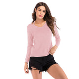 Women Knitted Sweater Blue Long Sleeved Skinny Knitted Top