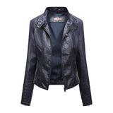 Red Leather Jacket Spring and Autumn Coat Women's plus Size Stand Collar Leather Jacket