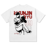 Men Vintage baseball T-Shirt Liu Xianzhen retro hyunjin ryui print short-sleeved crew neck casual T-shirt