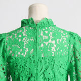 Women Dresses Spring Dress Stand-Collar Hollow-out Dress (Qymy0409)
