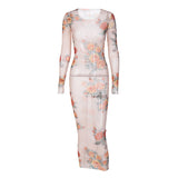 Women Dresses Summer Mesh Printed Sexy round Neck Dress