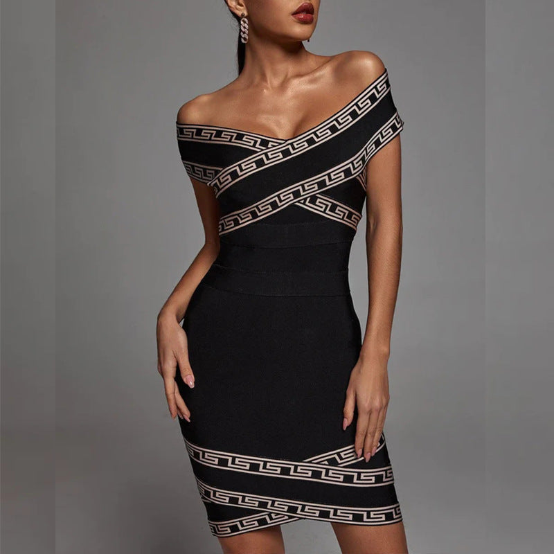 Women's Evening Dress Bandage Dress Hip Skirt Sexy off-the-Shoulder Evening Dress