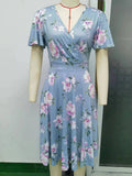 Women Evening Gown Sexy Casual V-neck Swing Printed Dress