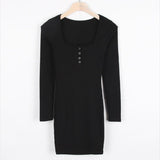 Women Dresses Square Collar Hip Skirt Long Sleeve Short Dress