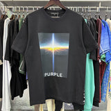 Purple Brand T Shirts Cloud Sea Sunrise Printed Men's and Women's Loose Casual Short-Sleeved T-shirt