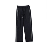 Men Sweatpants Zipper Casual Wide-Leg Trousers