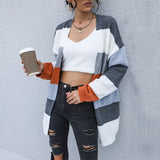 Women Knitted Sweater Autumn and Winter Leisure Knitted Coat Color Matching Long Sleeve Sweater Cardigan